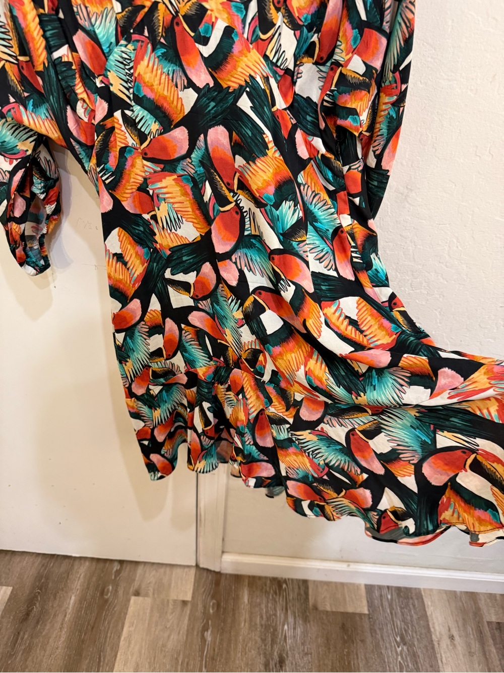 Tropical Multi-Color V-Neck Mini Dress - Picture 3 of 7